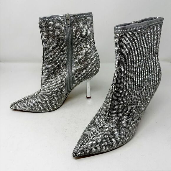 Steve Madden Crystal Rhinestone Silver Heeled Boots Seylah Size 11 - Picture 5 of 8